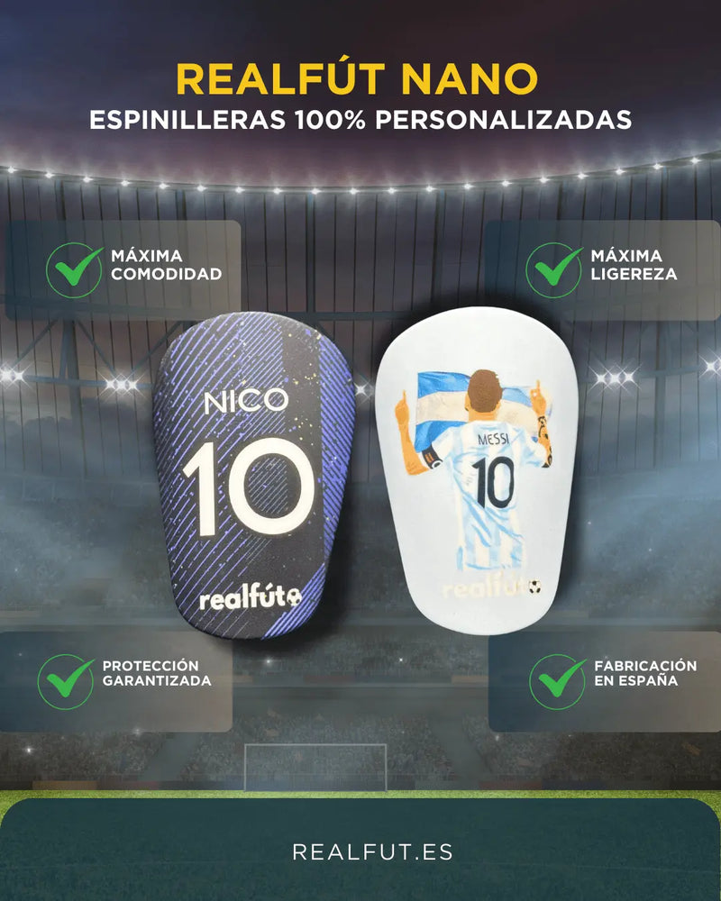 Mini espinilleras personalizadas Realfút Nano ultraligeras
